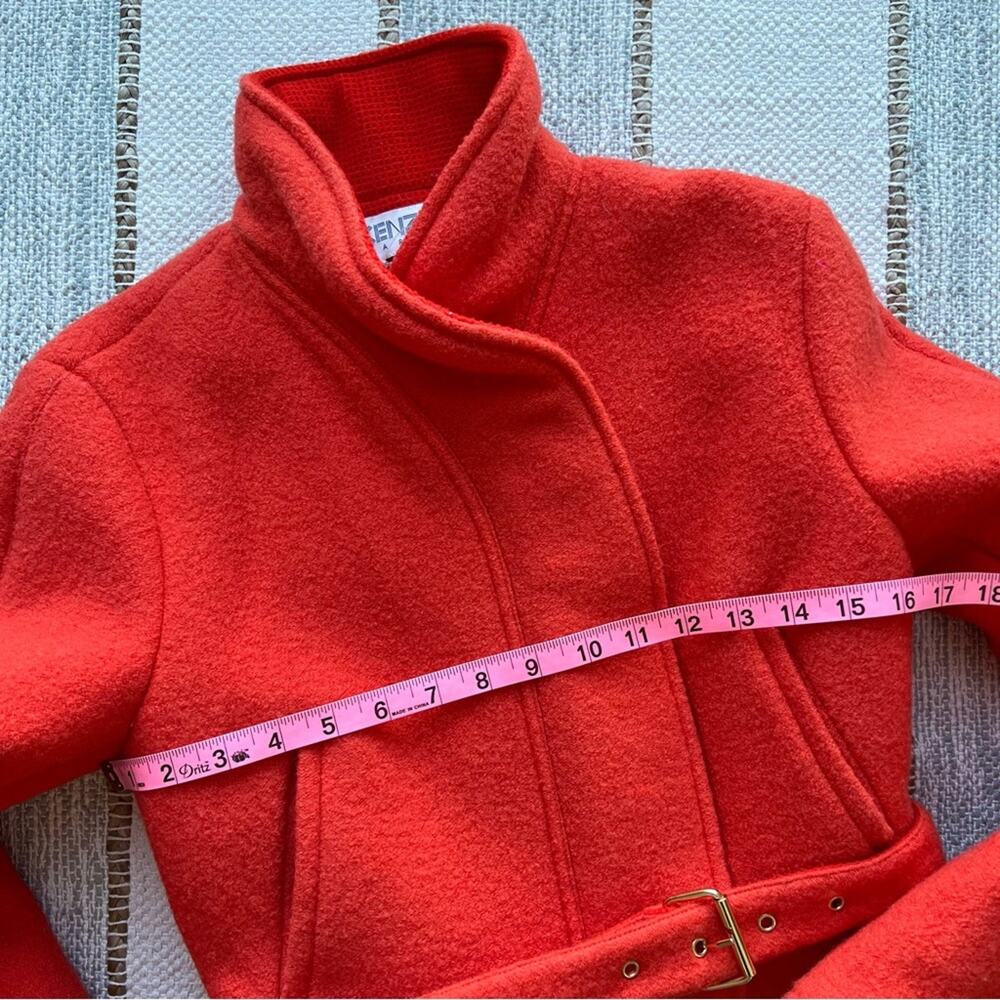 Kenzo Orange 100% Wool Peplum Style Full Zip Short Coat Women’s Size 38 US Small - Picture 6 of 9